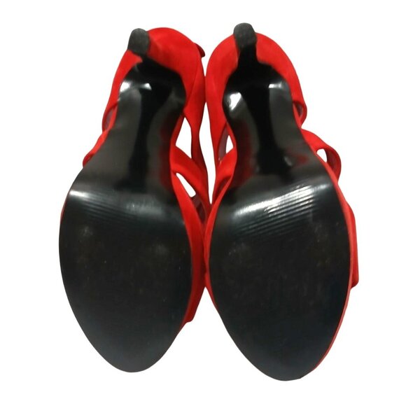 Steve Madden Buzzzer Red Suede Leather Platform High Heel 5.5M Open Toe Stiletto - Picture 4 of 10